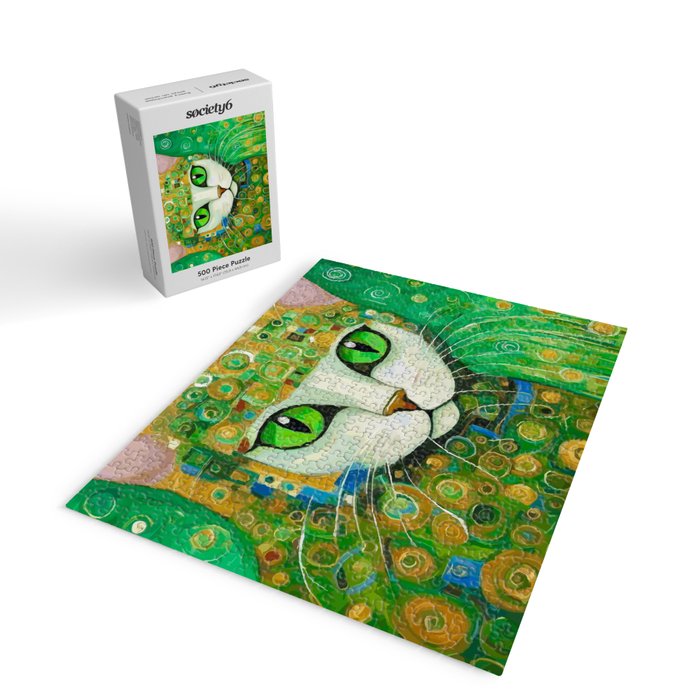 Klimt Cat with Bright Green Eyes Jigsaw Puzzle Gallery Image 2