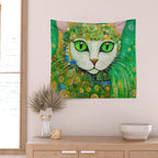 Klimt Cat with Bright Green Eyes Wall Tapestry Gallery Image 2