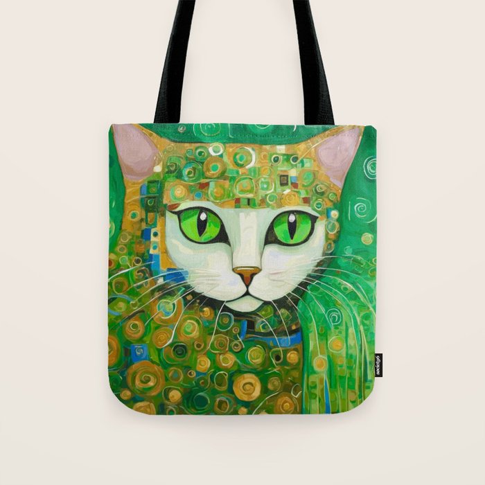 Klimt Cat with Bright Green Eyes Tote Bag Gallery Image 1