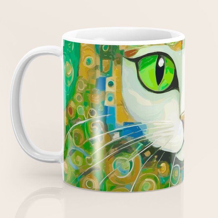 Klimt Cat with Bright Green Eyes Coffee Mug Gallery Image 3