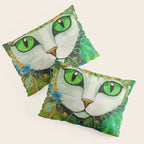 Klimt Cat with Bright Green Eyes Pillow Sham Gallery Image 3