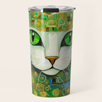 Klimt Cat with Bright Green Eyes Travel Mug Gallery Image 1