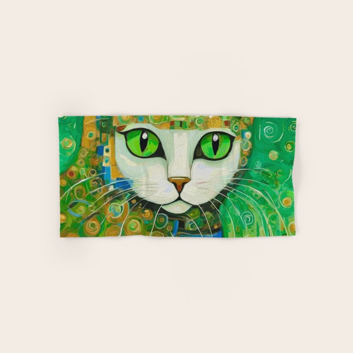 Klimt Cat with Bright Green Eyes Bath Towel Gallery Image 1