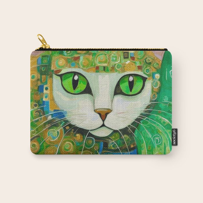 Klimt Cat with Bright Green Eyes Carry All Pouch Gallery Image 1
