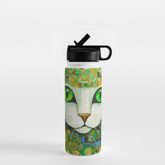 Klimt Cat with Bright Green Eyes Water Bottle Gallery Image 1