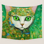 Klimt Cat with Bright Green Eyes Wall Tapestry Gallery Image 4