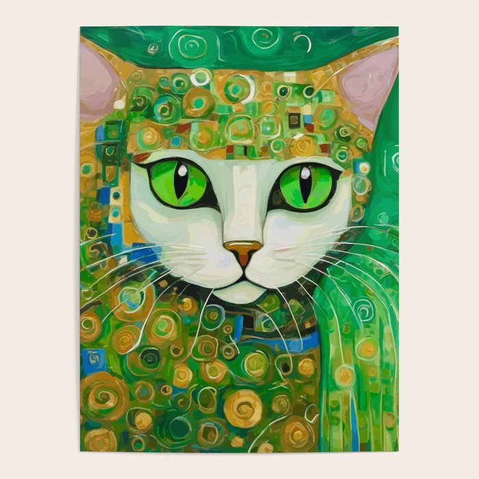 Klimt Cat with Bright Green Eyes Poster Gallery Image 4