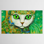 Klimt Cat with Bright Green Eyes Tablecloth Gallery Image 2