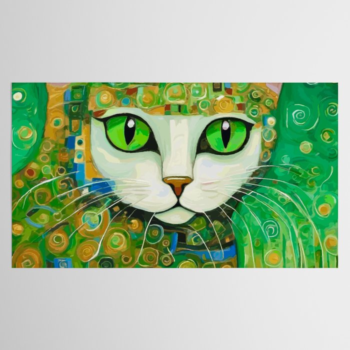 Klimt Cat with Bright Green Eyes Tablecloth Gallery Image 2