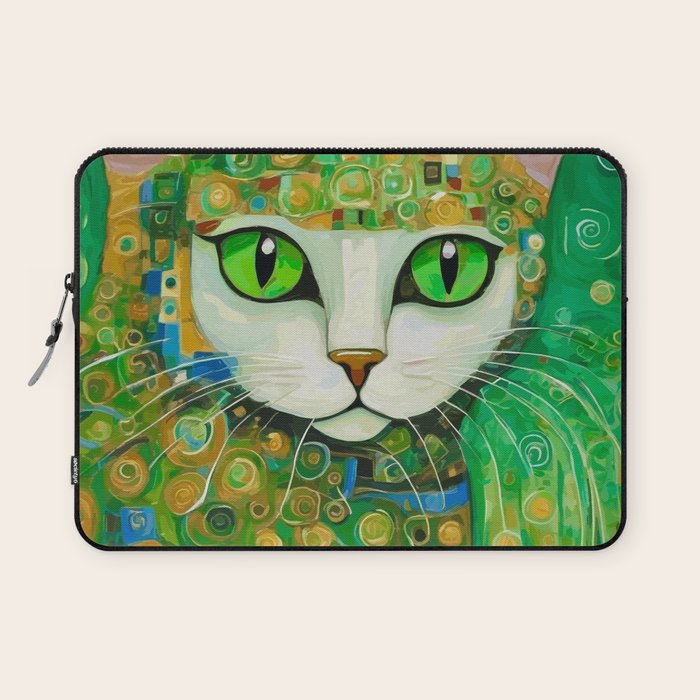 Klimt Cat with Bright Green Eyes Laptop Sleeve Gallery Image 1