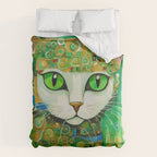 Klimt Cat with Bright Green Eyes Duvet Cover Gallery Image 6