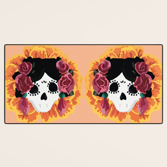 Catrina frida mexican kawaii cute sugar skull mexican style mexican flower marigold skeleton  Desk Mat Gallery Image 3