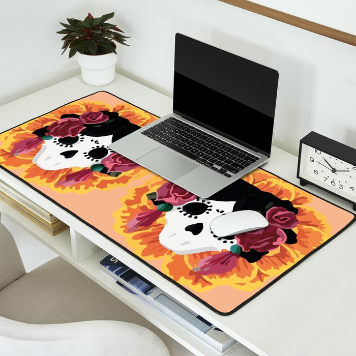 Catrina frida mexican kawaii cute sugar skull mexican style mexican flower marigold skeleton  Desk Mat Gallery Image 2