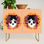 Catrina frida mexican kawaii cute sugar skull mexican style mexican flower marigold skeleton  Credenza Gallery Image 1