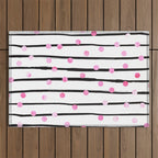 Blush pink black watercolor modern stripes polka dots Outdoor Rug Gallery Image 1
