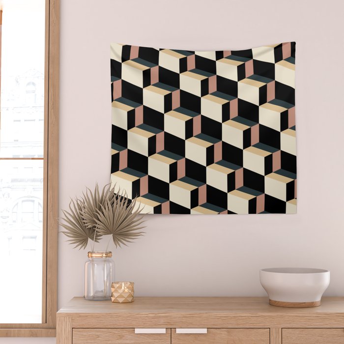 Cuboid Geometric Abstract Shapes Pattern XXXI Wall Tapestry Gallery Image 2