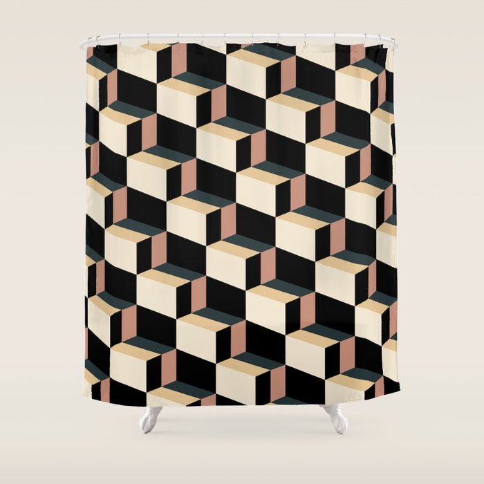Cuboid Geometric Abstract Shapes Pattern XXXI Shower Curtain Gallery Image 1