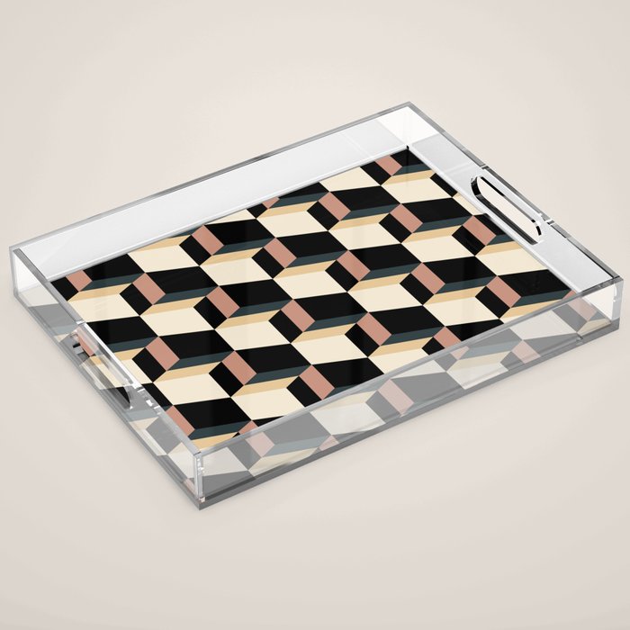 Cuboid Geometric Abstract Shapes Pattern XXXI Acrylic Tray Gallery Image 1