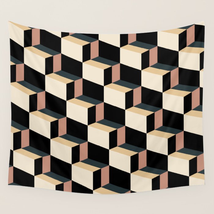 Cuboid Geometric Abstract Shapes Pattern XXXI Wall Tapestry Gallery Image 4