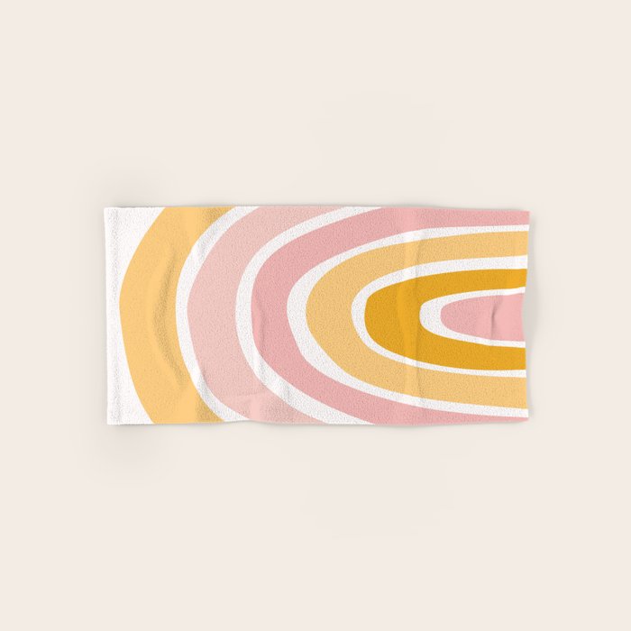 Abstract Shapes 94 in Mustard Yellow and Pale Pink (Rainbow Abstraction) Bath Towel Gallery Image 1