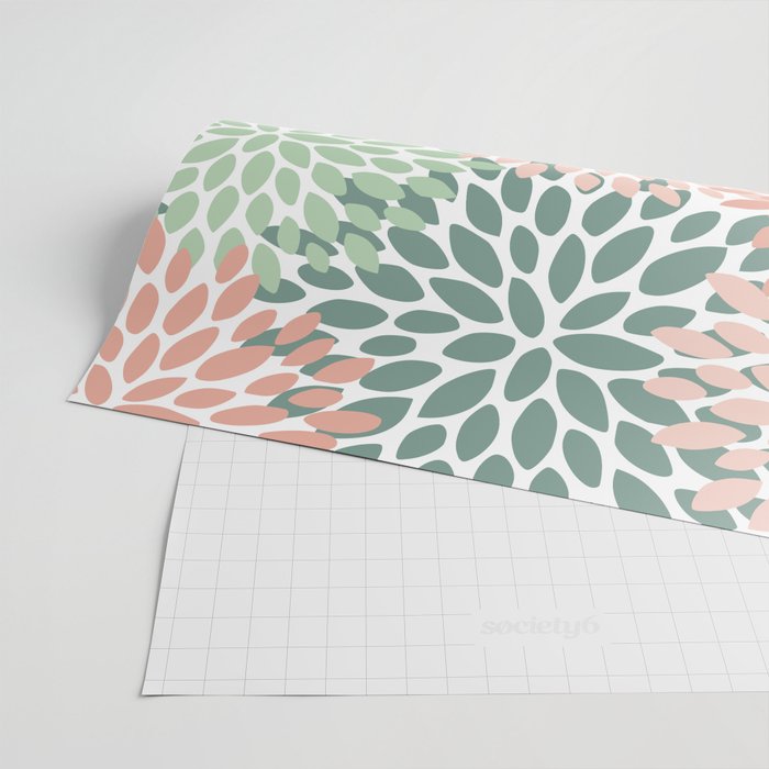 Festive, Abstract Floral Prints, Coral and Green Wrapping Paper Gallery Image 2