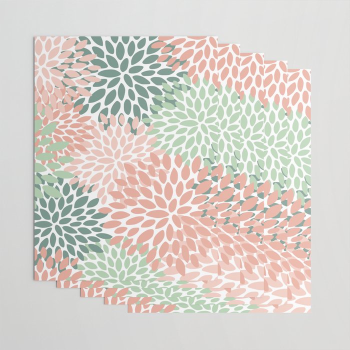 Festive, Abstract Floral Prints, Coral and Green Wrapping Paper Gallery Image 3