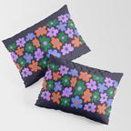 Retro Flowers: Midnight Black Edition Pillow Sham Gallery Image 3