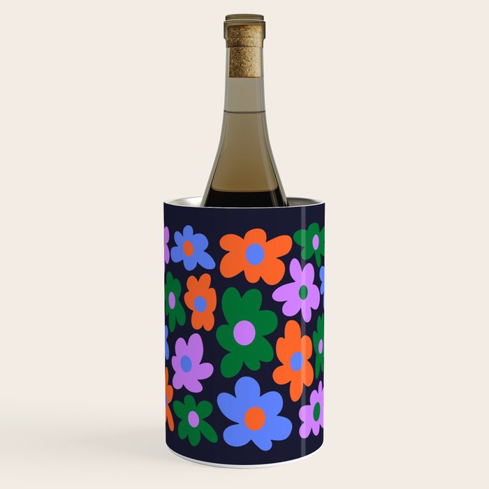 Retro Flowers: Midnight Black Edition Wine Chiller Gallery Image 1