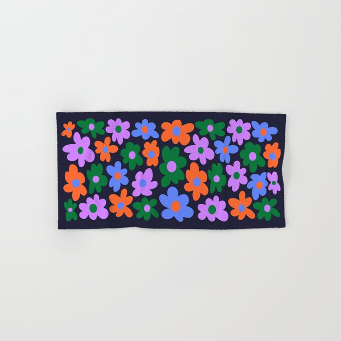 Retro Flowers: Midnight Black Edition Bath Towel Gallery Image 1