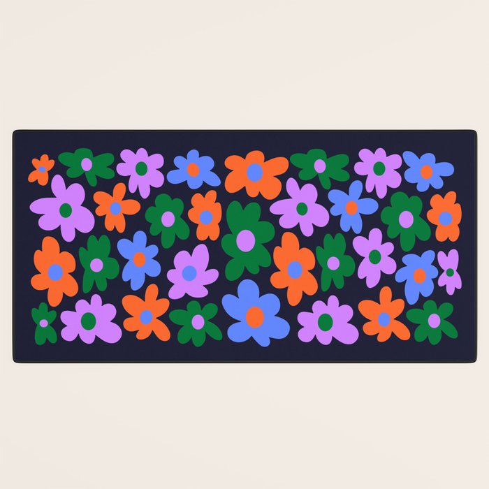 Retro Flowers: Midnight Black Edition Desk Mat Gallery Image 3