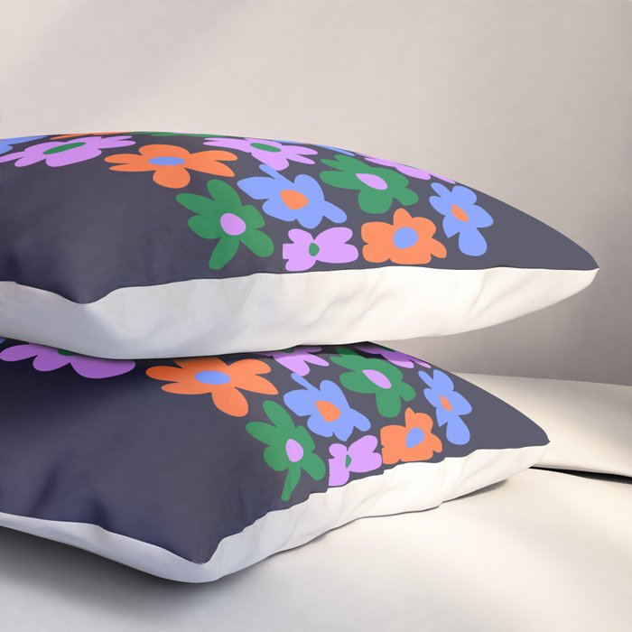 Retro Flowers: Midnight Black Edition Pillow Sham Gallery Image 3