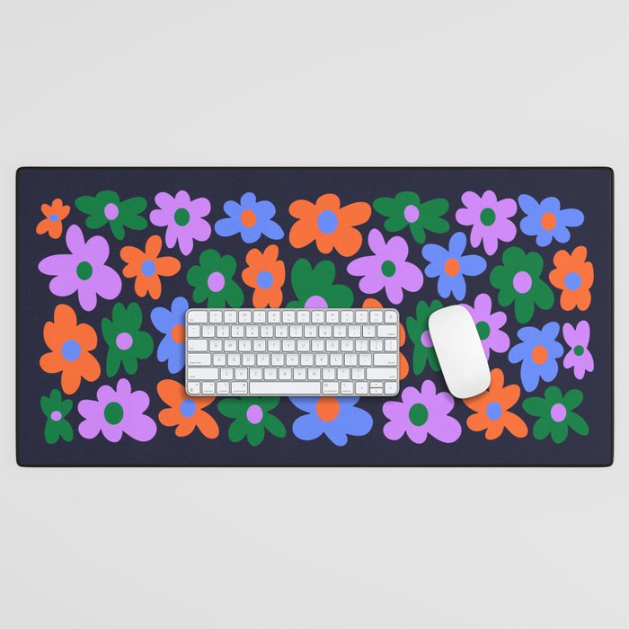 Retro Flowers: Midnight Black Edition Desk Mat Gallery Image 1