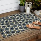 Floral Pattern / Slate Blue & Green Outdoor Rug Gallery Image 2