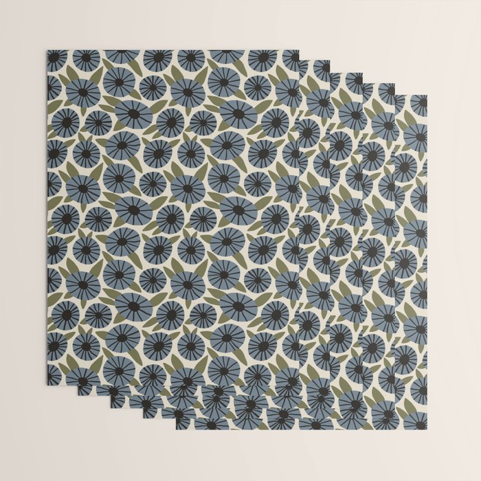 Floral Pattern / Slate Blue & Green Wrapping Paper Gallery Image 3
