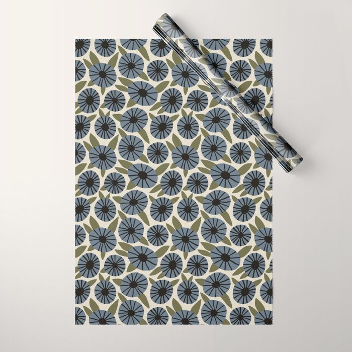Floral Pattern / Slate Blue & Green Wrapping Paper Gallery Image 1