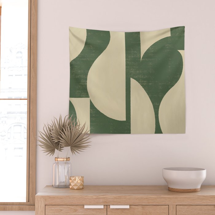 Abstract vase collage - deep green Wall Tapestry Gallery Image 2