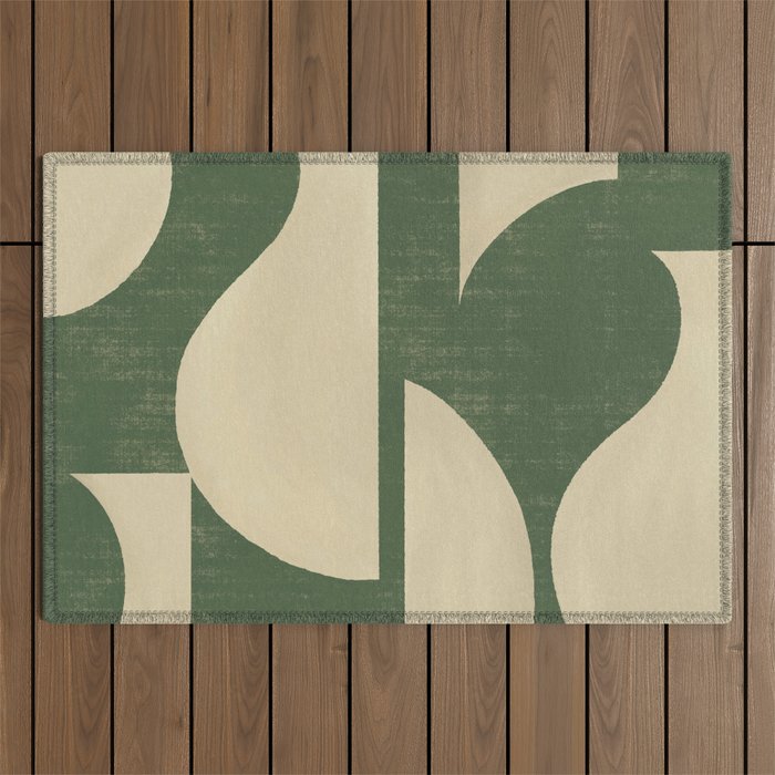 Abstract vase collage - deep green Outdoor Rug Gallery Image 1