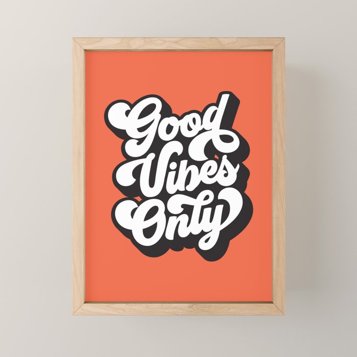 GOOD VIBES ONLY orange red black and white Mini Art Print Gallery Image 1