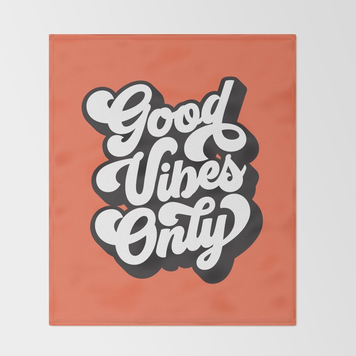 GOOD VIBES ONLY orange red black and white Throw Blanket Gallery Image 2