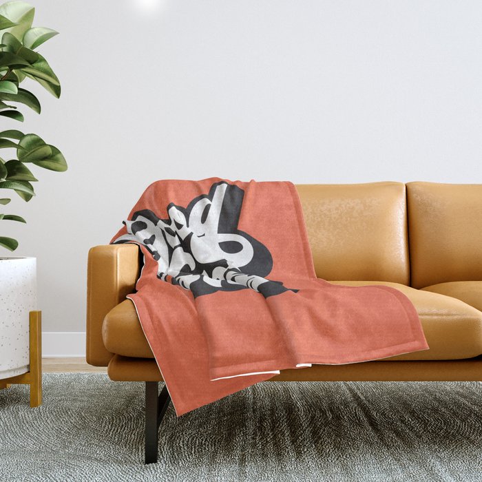 GOOD VIBES ONLY orange red black and white Throw Blanket Gallery Image 1