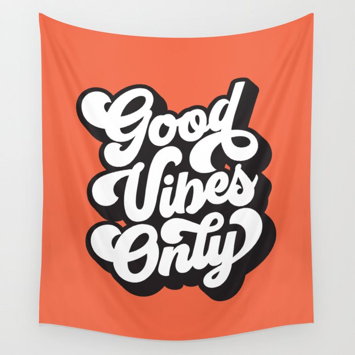 GOOD VIBES ONLY orange red black and white Wall Tapestry Gallery Image 4