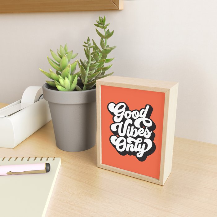 GOOD VIBES ONLY orange red black and white Mini Art Print Gallery Image 2