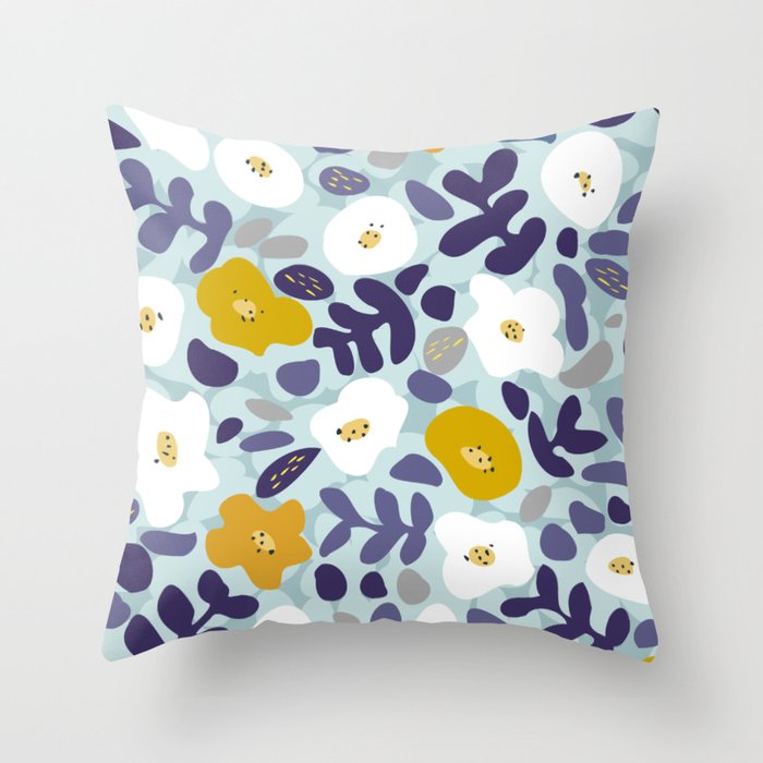 cooldown: blueshade floral pattern Throw Pillow Gallery Image 1