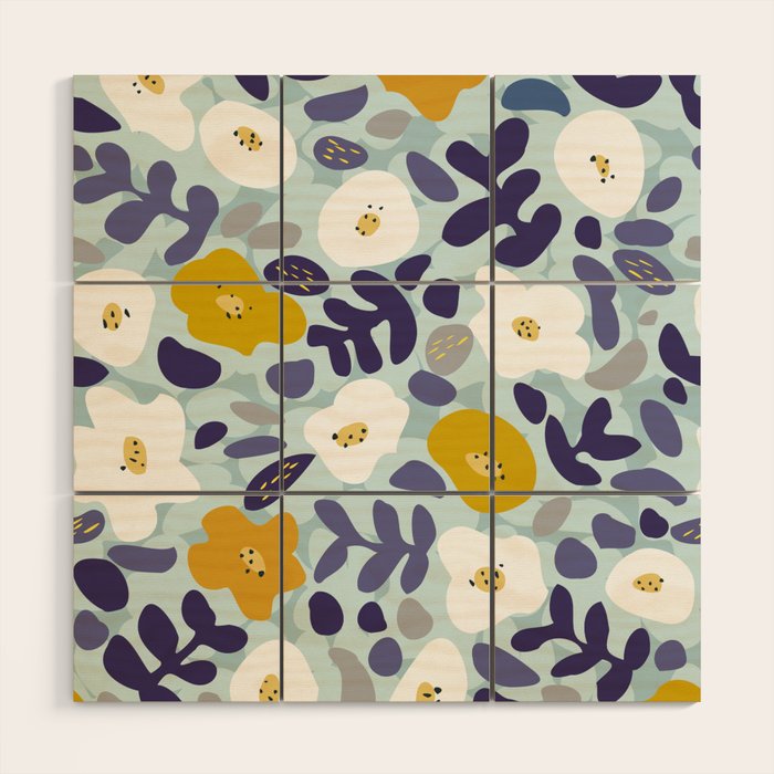 cooldown: blueshade floral pattern Wood Wall Art Gallery Image 1