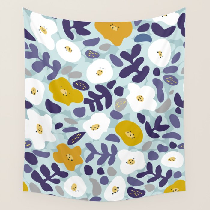 cooldown: blueshade floral pattern Wall Tapestry Gallery Image 1