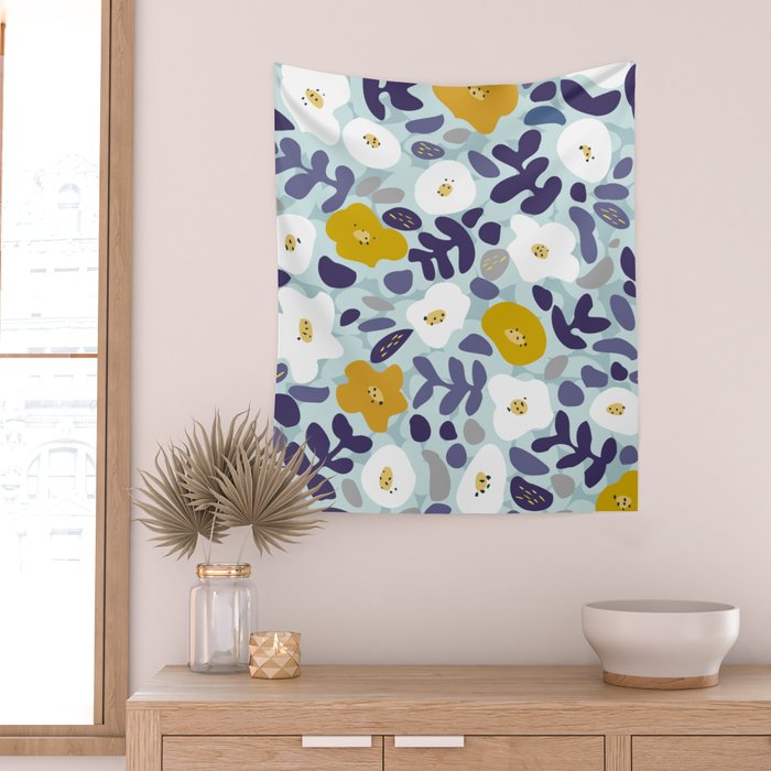 cooldown: blueshade floral pattern Wall Tapestry Gallery Image 2