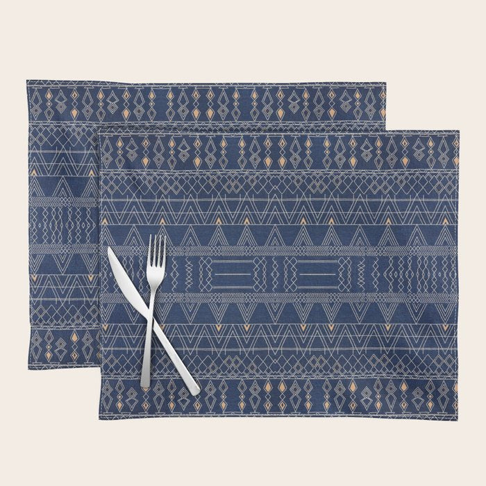Blue Indigo Jeans Color, Bohemian Oriental Traditional Moroccan Fabric Style Placemat Gallery Image 1