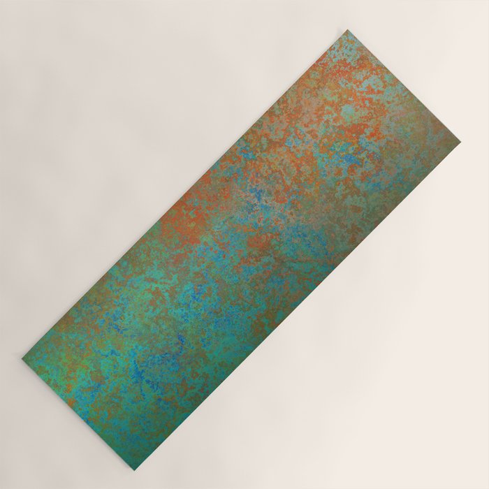 Vintage Teal and Copper Rust Yoga Mat Gallery Image 1