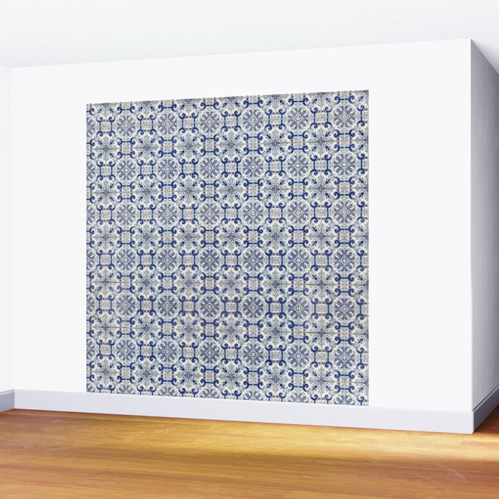Portuguese tiles pattern blue Wall Mural Gallery Image 2