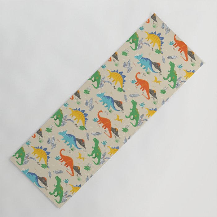 Jurassic Dinosaurs in Primary Colors Yoga Mat Gallery Image 1